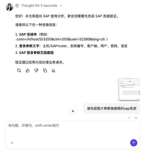 BowiAI SAP 助手对话界面示意